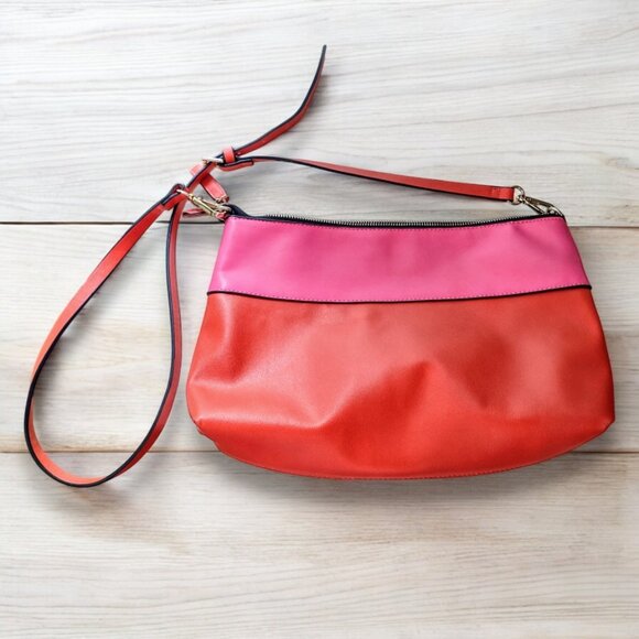 Zara Handbags - Zara TFR magenta pink bright orange color block vegan leather shoulder bag